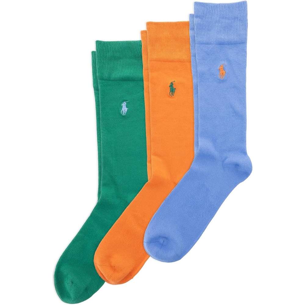 imagePOLO RALPH LAUREN Mens Super Soft Flat Dress Crew Socks 3 Pair Pack Heeltoe ReinforcementSpring Blue