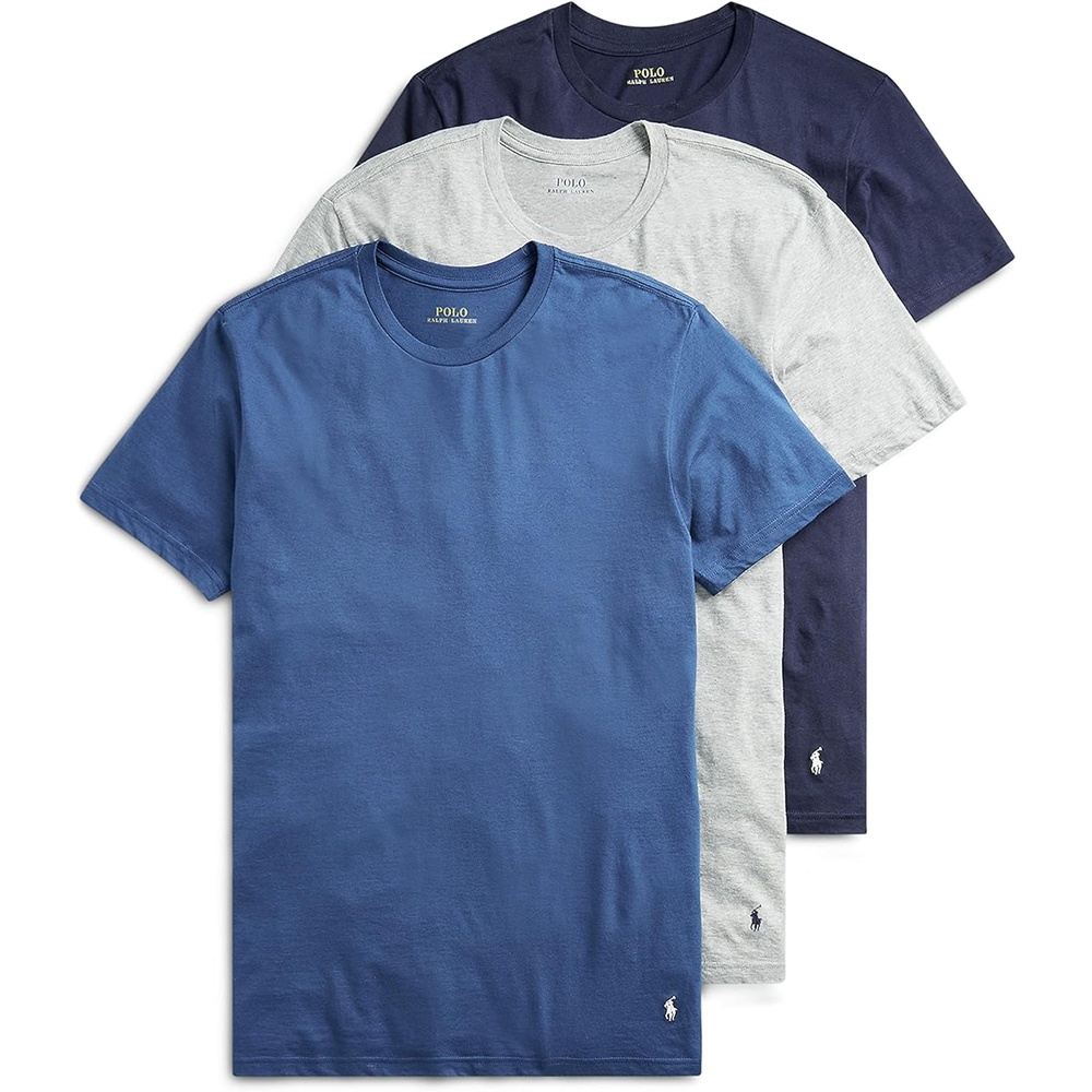 imagePOLO RALPH LAUREN Mens TShirt 3Pack Classic Mens Cotton Crewneck Shirts MoistureWicking Long Big amp TallAndover HeatherNavy BlueWhite NavyWhite 3 Pack