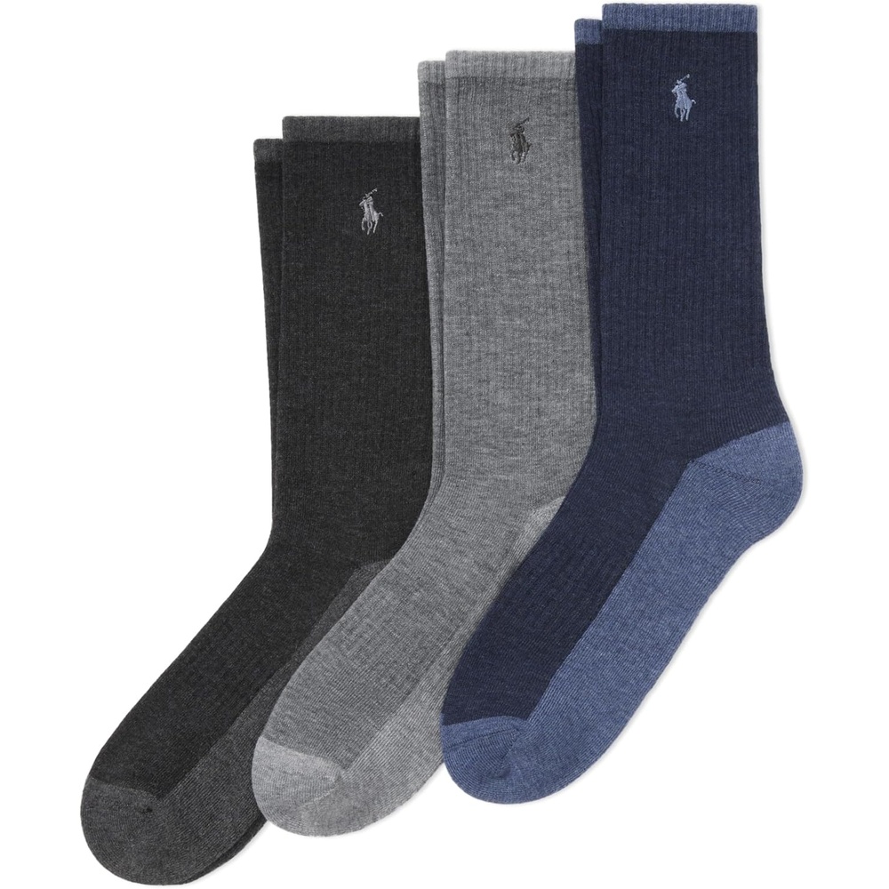 imagePOLO RALPH LAUREN Mens Tricolor Heather Crew Socks 3Pair PackDenim Heather