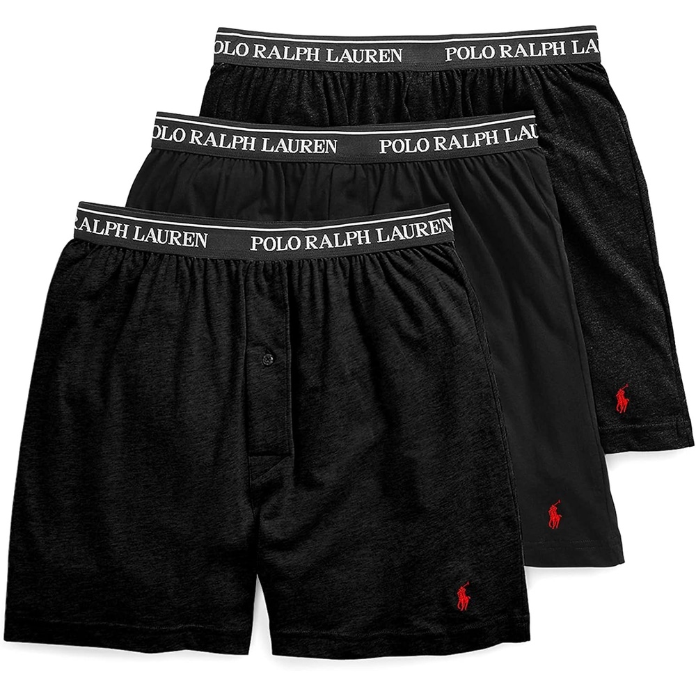 imagePOLO RALPH LAUREN Underwear Boxers Pack 3Pack Classic Fit Cotton Knit Boxer 100 Cotton Moisture Wicking BoxersPolo Black