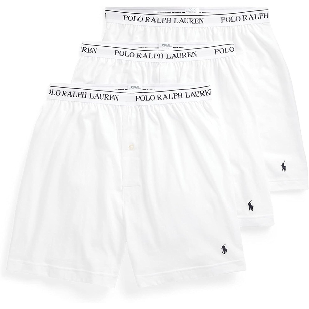 imagePOLO RALPH LAUREN Underwear Boxers Pack 3Pack Classic Fit Cotton Knit Boxer 100 Cotton Moisture Wicking BoxersWhiteNavy 3 Pack
