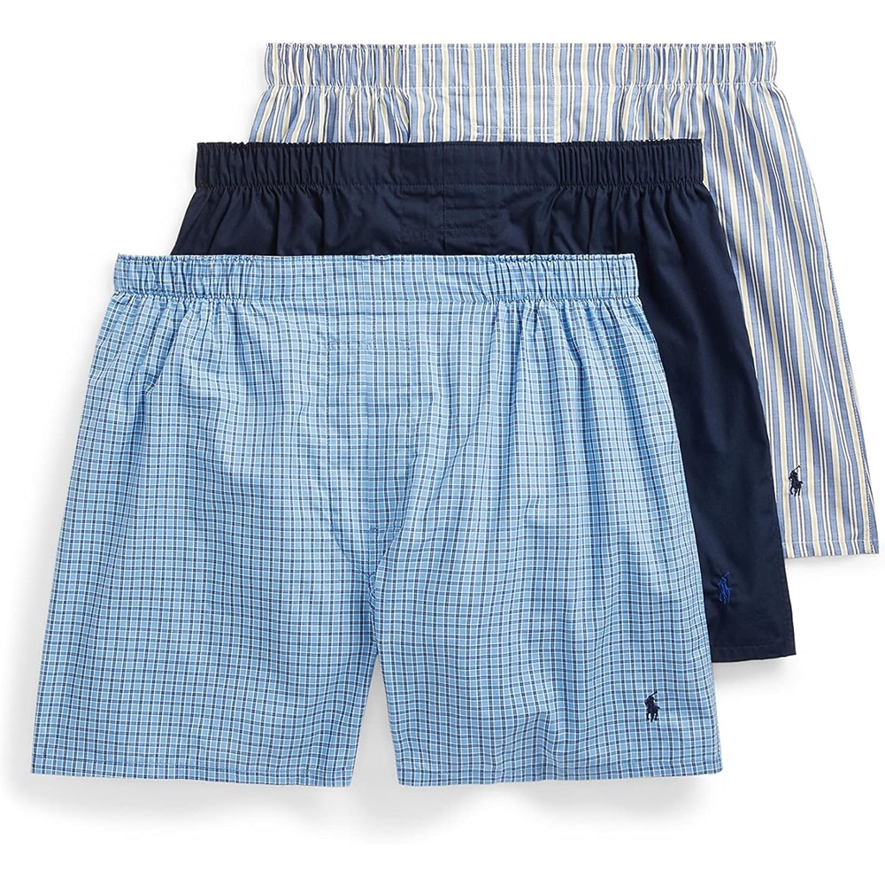 imagePOLO RALPH LAUREN Underwear Boxers Pack 3Pack Classic Fit Cotton Woven Mens Underwear Big amp Tall AvailbleRimini StripeMuller PlaidCruise Navy