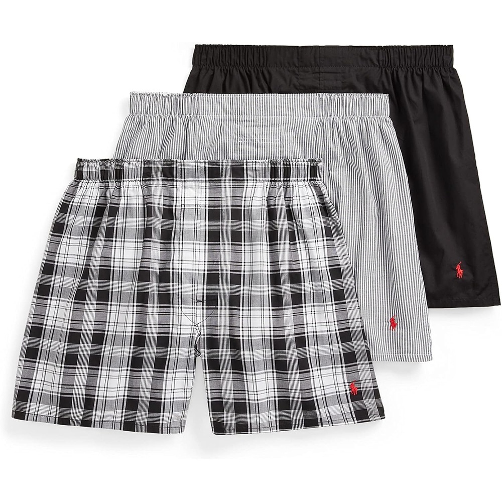 imagePOLO RALPH LAUREN Underwear Boxers Pack 3Pack Classic Fit Cotton Woven Mens Underwear Big amp Tall AvailbleStripeRed PlaidRed BlackRed 3 Pack