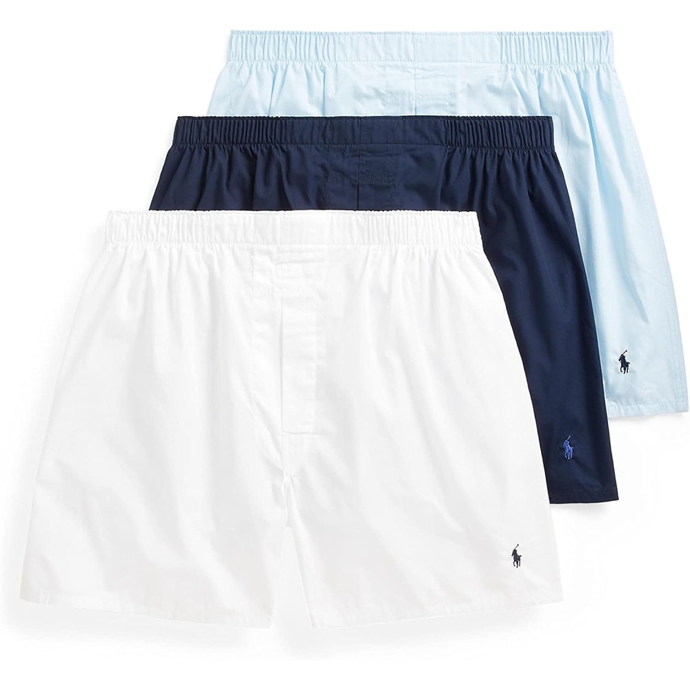 imagePOLO RALPH LAUREN Underwear Boxers Pack 3Pack Classic Fit Cotton Woven Mens Underwear Big amp Tall AvailbleWhiteLight BlueCruise Navy