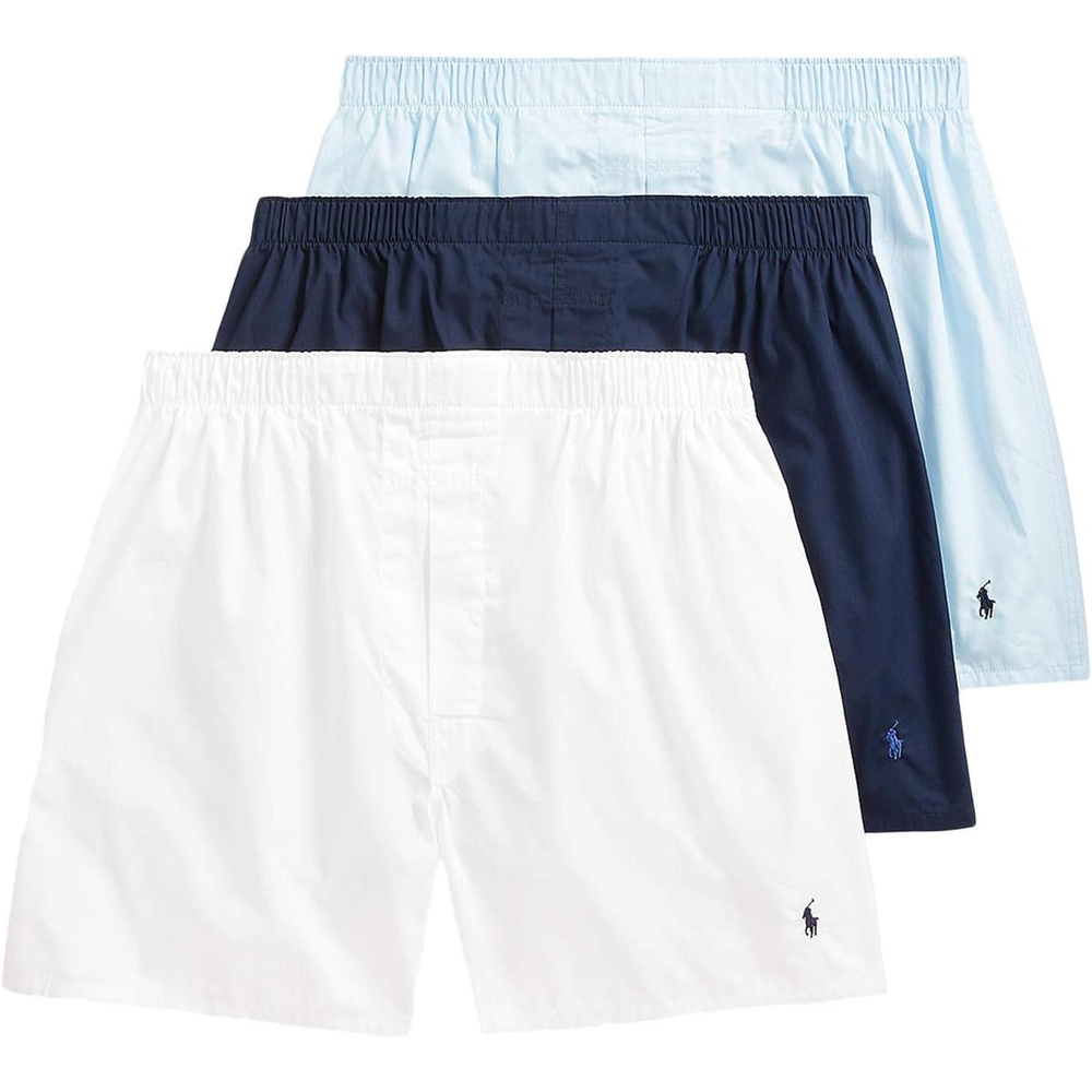 imagePOLO RALPH LAUREN Underwear Boxers Pack 3Pack Classic Fit Cotton Woven Mens Underwear Big amp Tall AvailbleWhiteNavy Light BlueNavy NavyRoyal 3 Pack