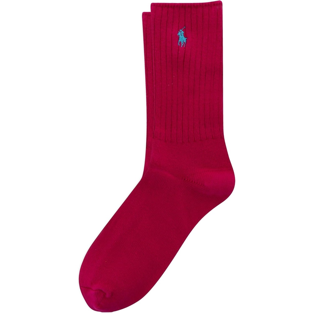 imagePOLO RALPH LAUREN Womens Casual Solid Color Crew Socks 1 Pair Combed Cotton ComfortPink