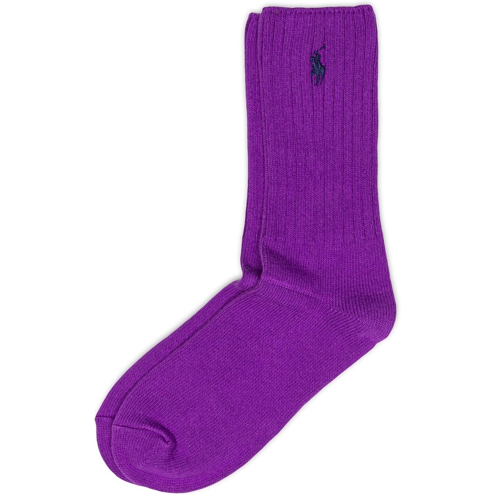 imagePOLO RALPH LAUREN Womens Casual Solid Color Crew Socks 1 Pair Combed Cotton ComfortPurple
