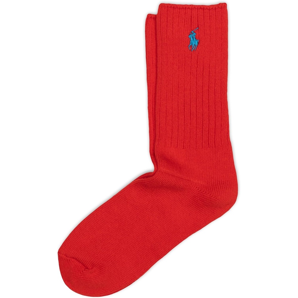 imagePOLO RALPH LAUREN Womens Casual Solid Color Crew Socks 1 Pair Combed Cotton ComfortRed