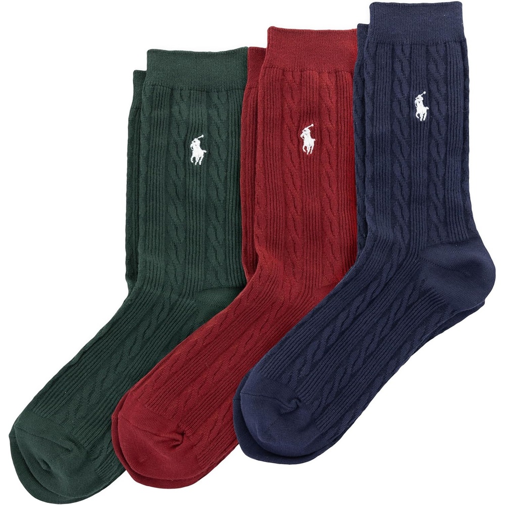 imagePOLO RALPH LAUREN Womens Classic Cotton Cable Crew Socks 3 Pair Pack Soft Cotton ComfortNavy Assorted
