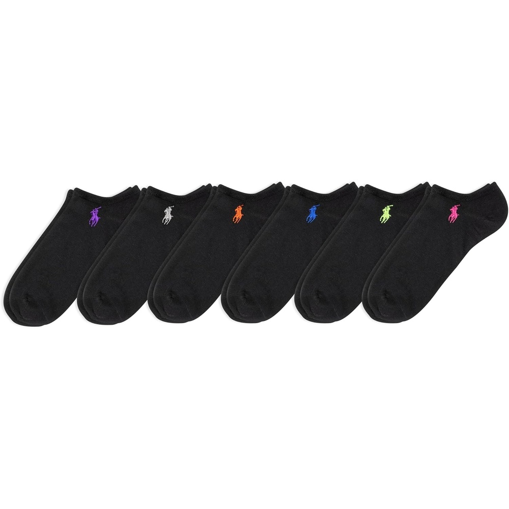 imagePOLO RALPH LAUREN Womens Classic Sport Flat Knit LowCut Socks 6PackBlack Assorted