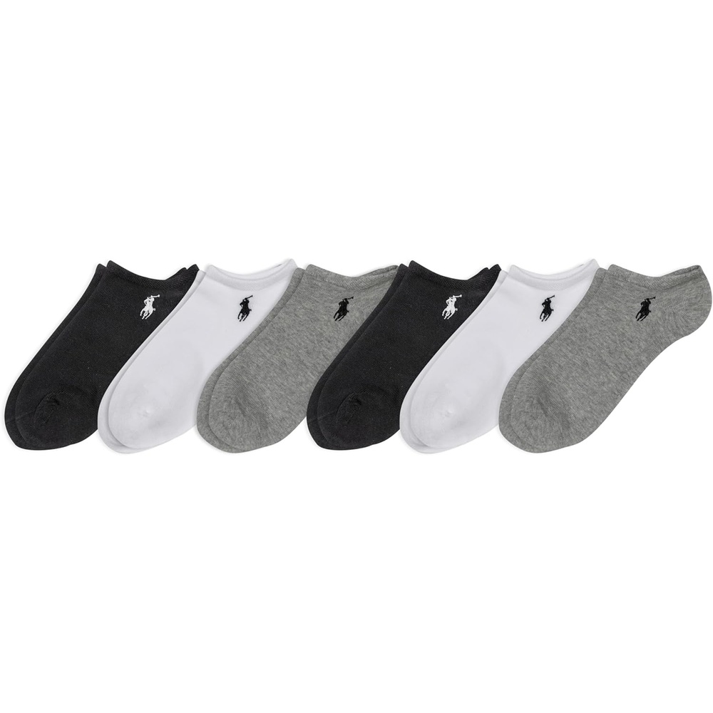 imagePOLO RALPH LAUREN Womens Classic Sport Flat Knit LowCut Socks 6PackGray Assorted