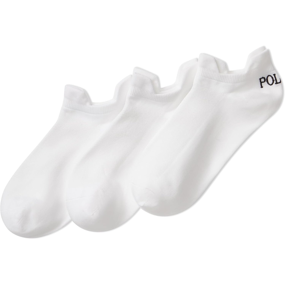 imagePOLO RALPH LAUREN Womens Microfiber Double Tab No Show Socks 3 Pair PackWhite