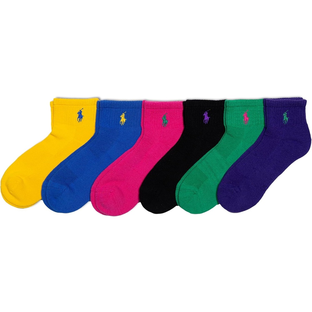 imagePOLO RALPH LAUREN Womens Performance Cotton Ankle Socks 6 Pair Pack Breathable Mesh amp Sport CushioningMulti Bright