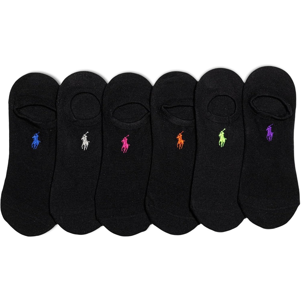 imagePOLO RALPH LAUREN Womens Performance Cotton Liner Socks 6 Pair Pack Breathable Mesh amp Sport CushioningBlack Assorted