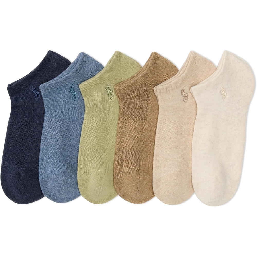 imagePOLO RALPH LAUREN Womens Performance Cotton Low Cut Socks 6PackOatmeal Heather Assorted