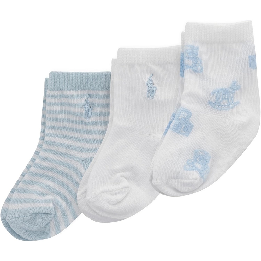 imagePOLO RALPH LAUREN babygirls Organic Cotton Socks 3 Pair Pack Soft Cable and Tossed CottonSoft Blue Bears
