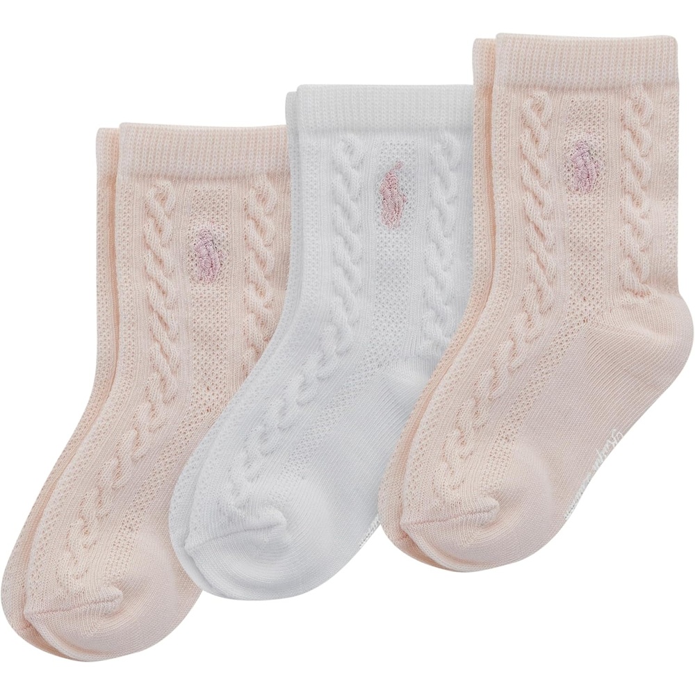 imagePOLO RALPH LAUREN babygirls Organic Cotton Socks 3 Pair Pack Soft Cable and Tossed CottonSoft Pink