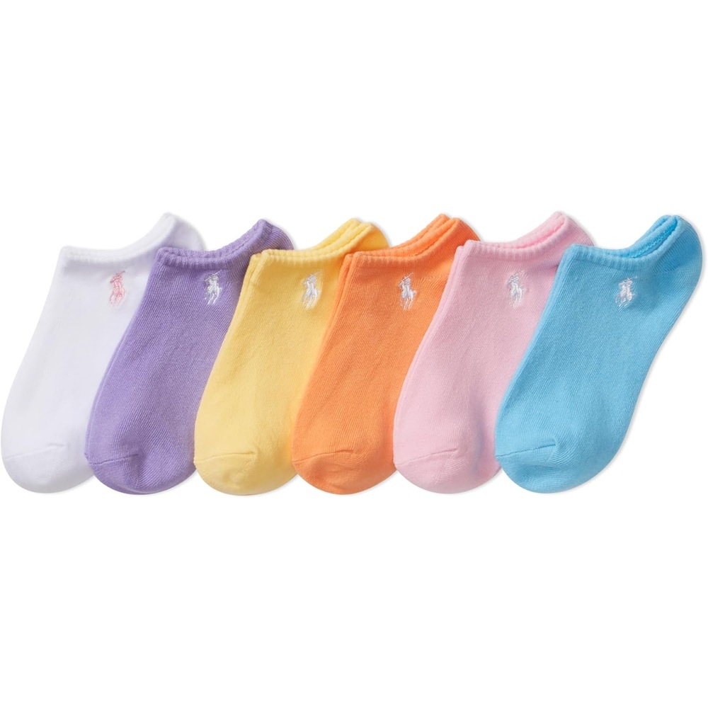 imagePOLO RALPH LAUREN girls Classic Sport Low Cut Socks 6 Pair Pack Soft Lightweight Cotton ComfortPastel