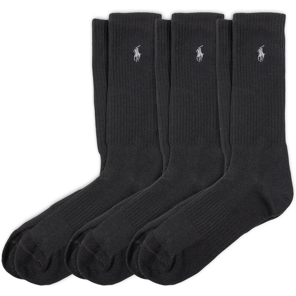 imagePOLO RALPH LAUREN mens Tech Athletic Crew Socks 3 Pair Pack Sport Cushioned Arch SupportBlack