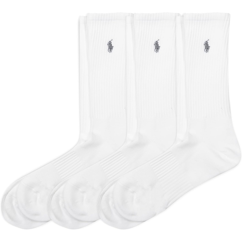 imagePOLO RALPH LAUREN mens Tech Athletic Crew Socks 3 Pair Pack Sport Cushioned Arch SupportWhite