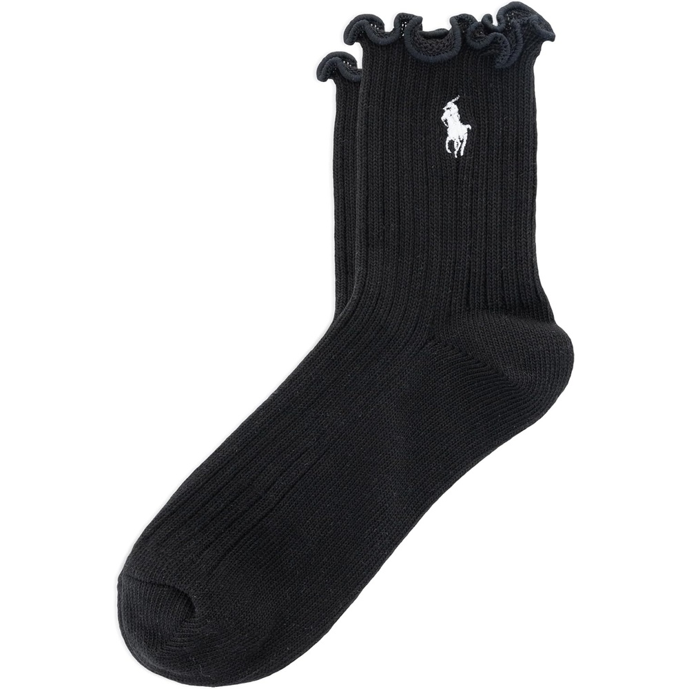 imagePOLO RALPH LAUREN womens Lettuce Edge Ankle Socks 1 Pair Pack Sustainable Cotton ComfortSolid Black