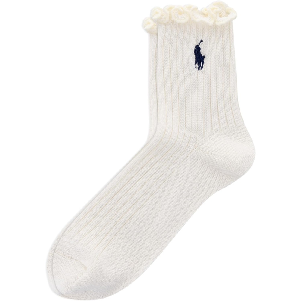 imagePOLO RALPH LAUREN womens Lettuce Edge Ankle Socks 1 Pair Pack Sustainable Cotton ComfortSolid White
