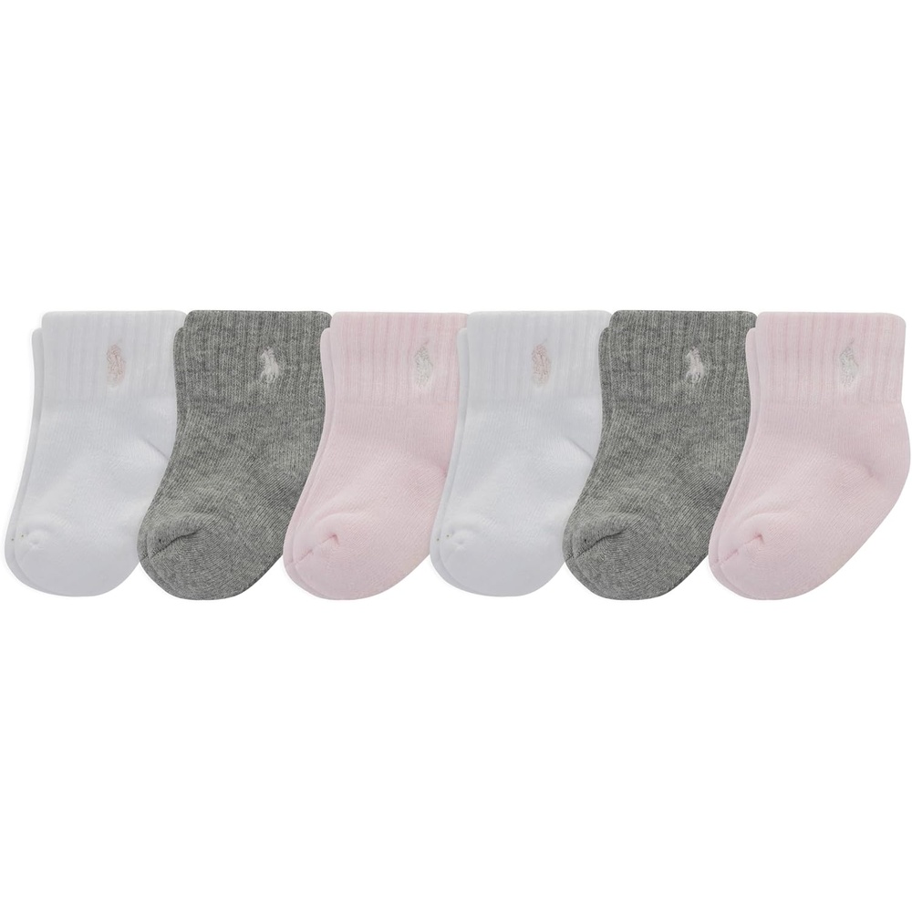 imagePolo Ralph Lauren Babys Classic Sport Ankle Socks 6 Pair Pack Soft Stretchy Yarn amp Stay Up TopPink Assorted