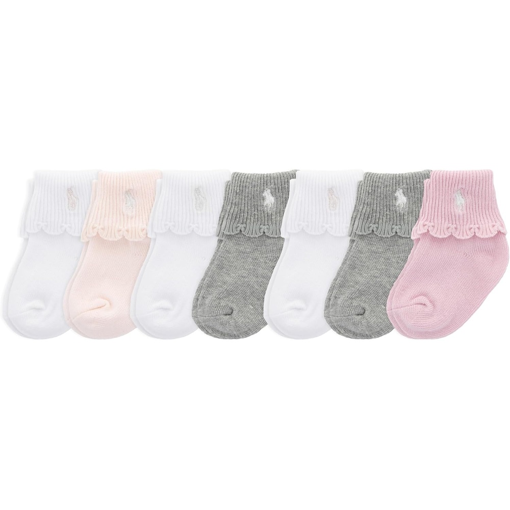 imagePolo Ralph Lauren Babys Classic Sport Ankle Socks 6 Pair Pack Soft Stretchy Yarn amp Stay Up TopSoft Pink 7 Pair Gift Box