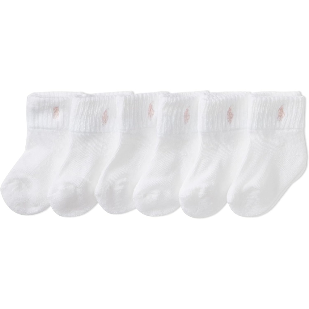 imagePolo Ralph Lauren Babys Classic Sport Ankle Socks 6 Pair Pack Soft Stretchy Yarn amp Stay Up TopWhite