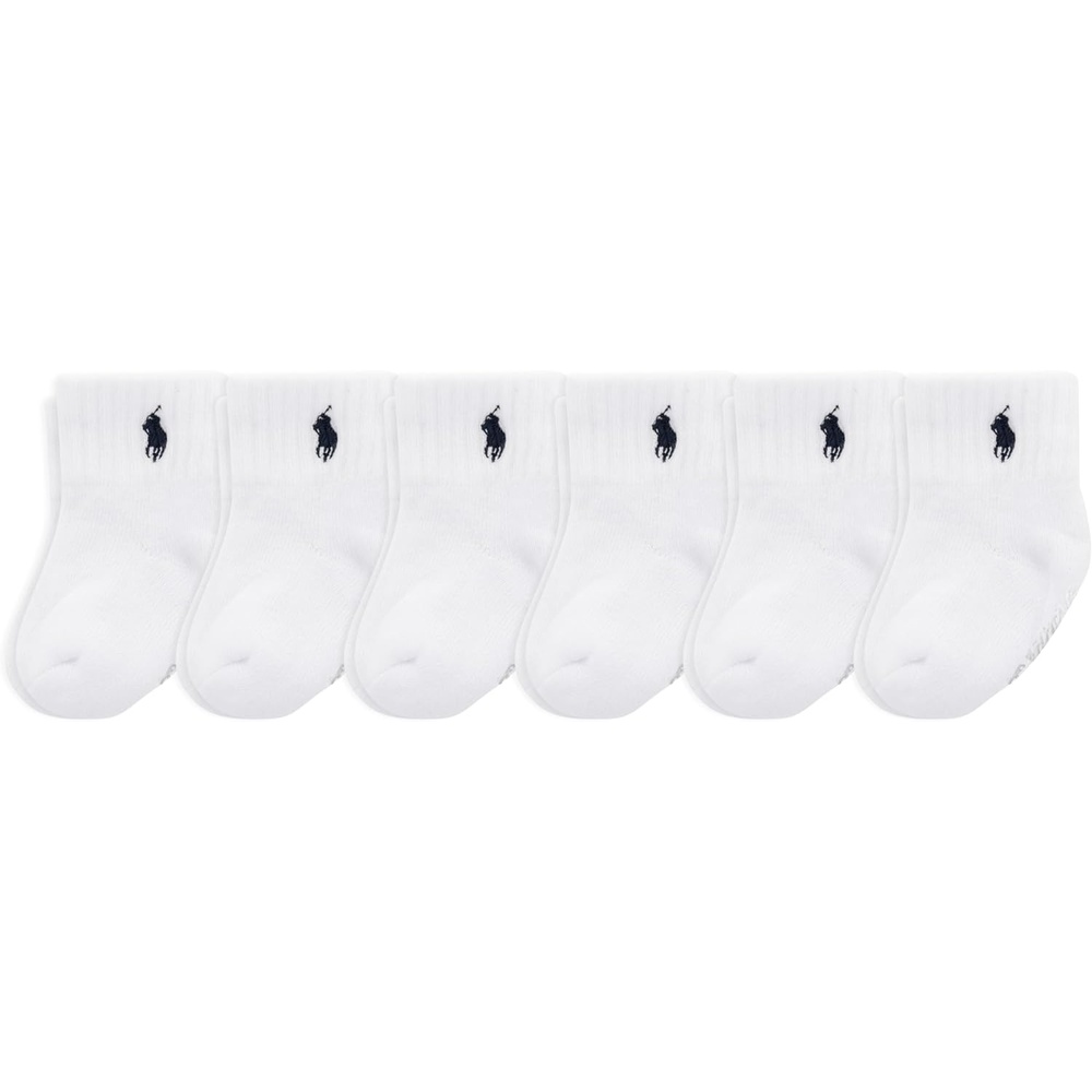 imagePolo Ralph Lauren Babys Classic Sport Ankle Socks 6 Pair Pack Soft Stretchy Yarn amp Stay Up TopWhite Navy Cotton