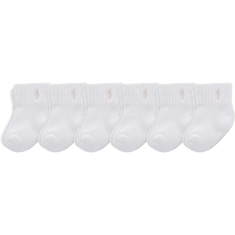 imagePolo Ralph Lauren Babys Classic Sport Ankle Socks 6 Pair Pack Soft Stretchy Yarn amp Stay Up TopWhite Pink Cotton