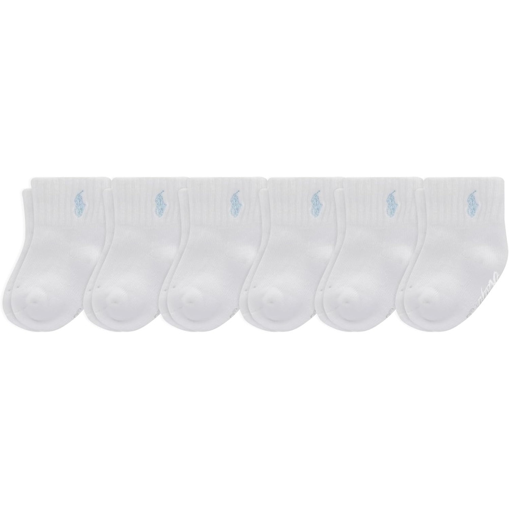 imagePolo Ralph Lauren Babys Classic Sport Ankle Socks 6 Pair Pack Soft Stretchy Yarn amp Stay Up TopWhite Soft Blue Pony