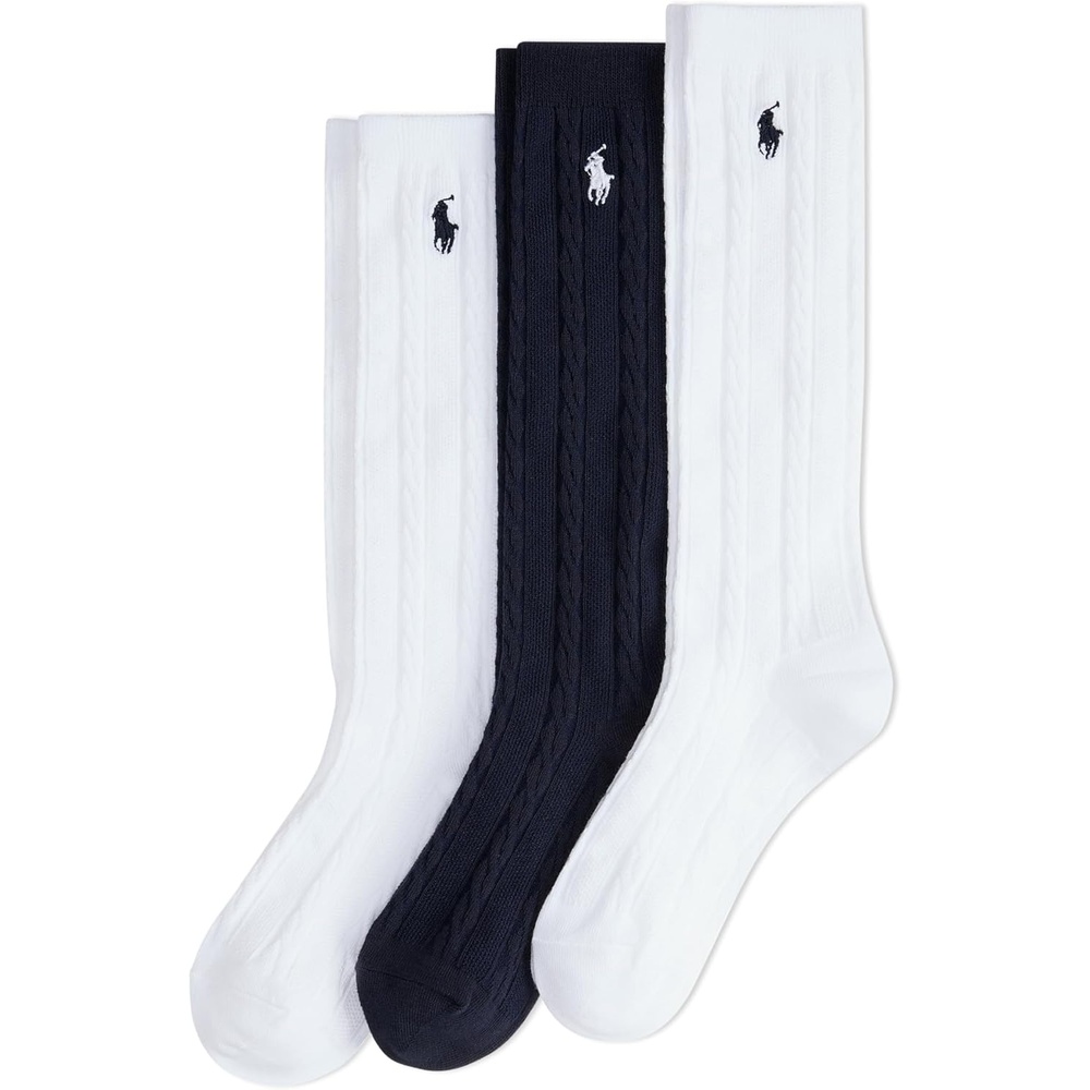 imagePolo Ralph Lauren Girls Cable Knee High Socks 3 Pair PackNavy Assorted