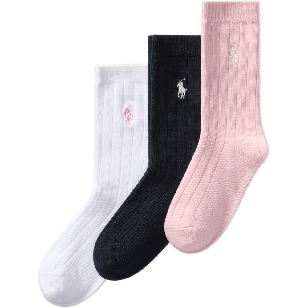 imagePolo Ralph Lauren Girls Solid Rib Dress Crew Socks  3 Pair PackPink Assorted