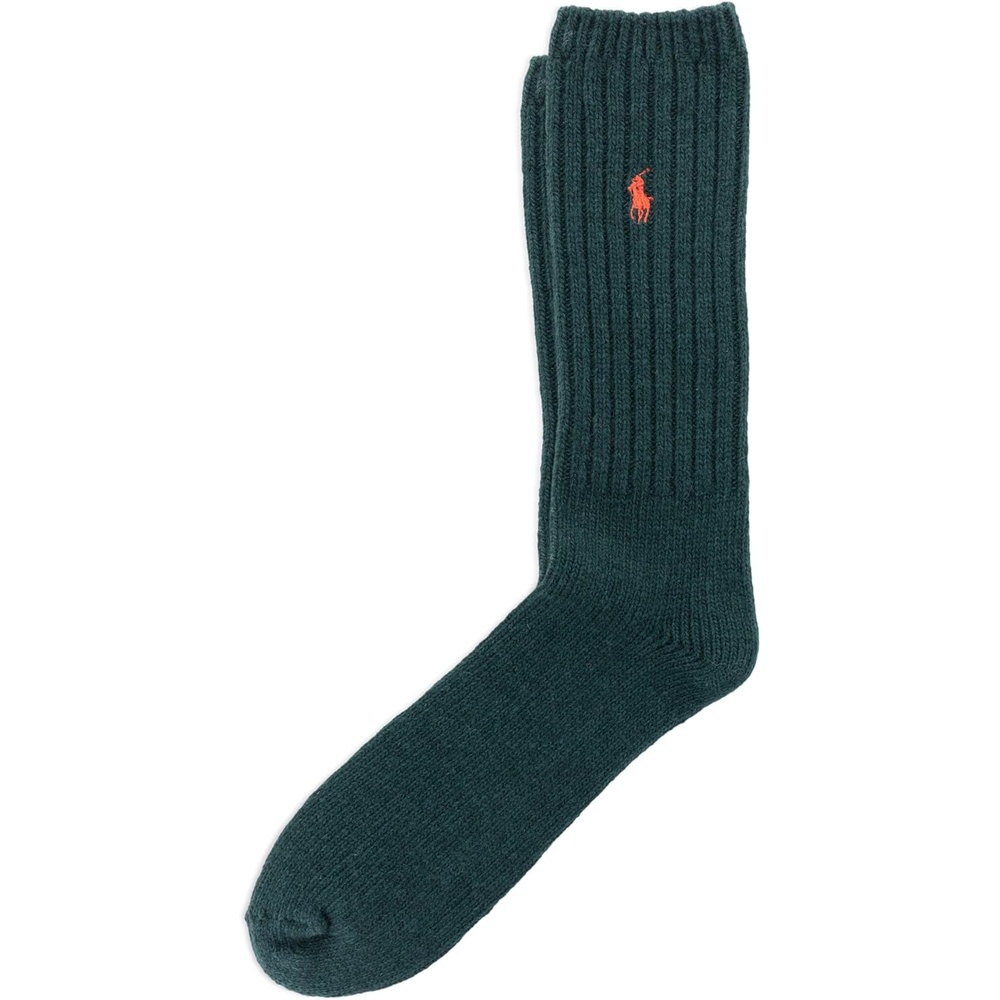 imagePolo Ralph Lauren Mens Casual Wool Ribbed Boot Crew Socks 1 Pair Pack Doer LambswoolHunter Green