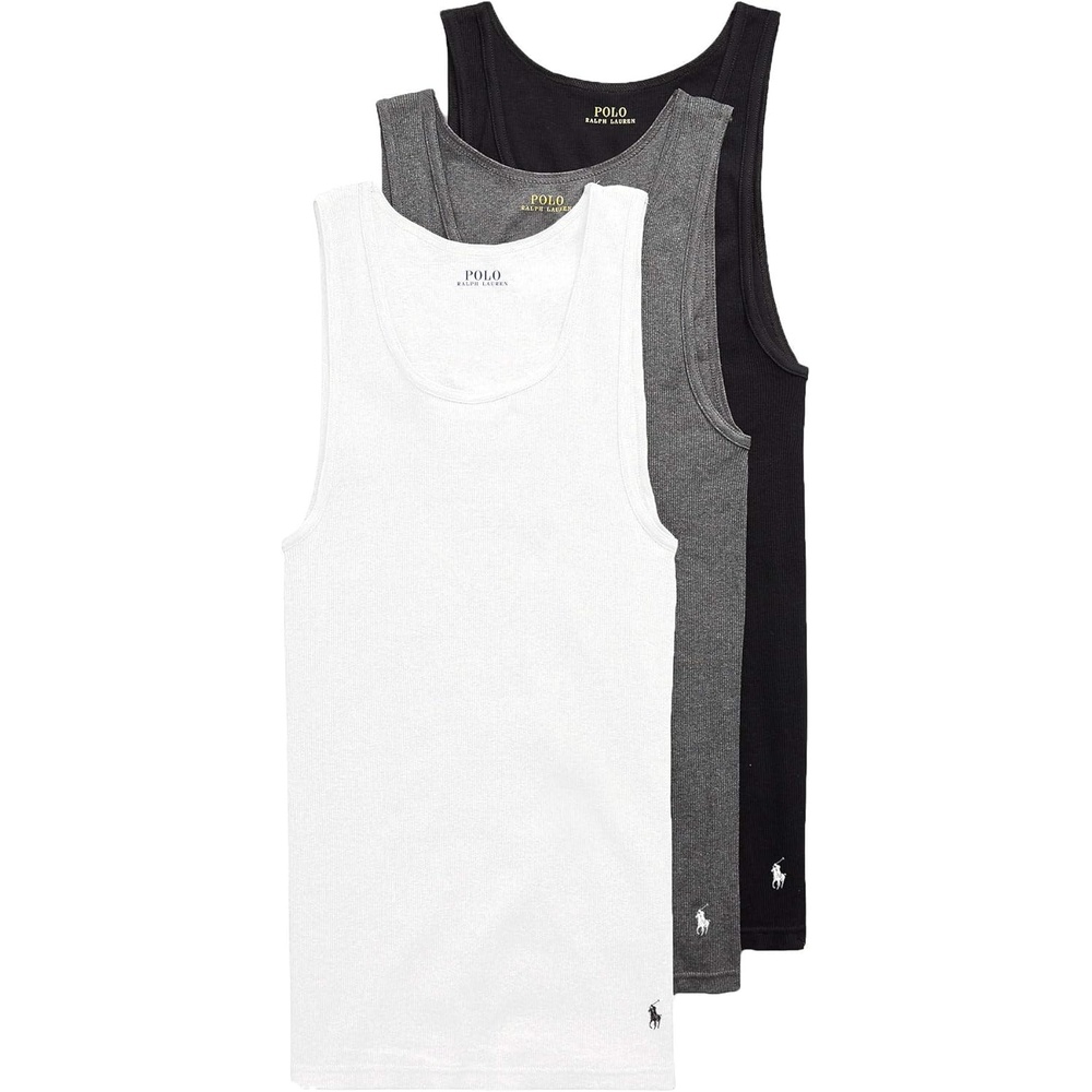 imagePolo Ralph Lauren Mens Classic Fit Cotton Tanks 3PacksBlack Grey White