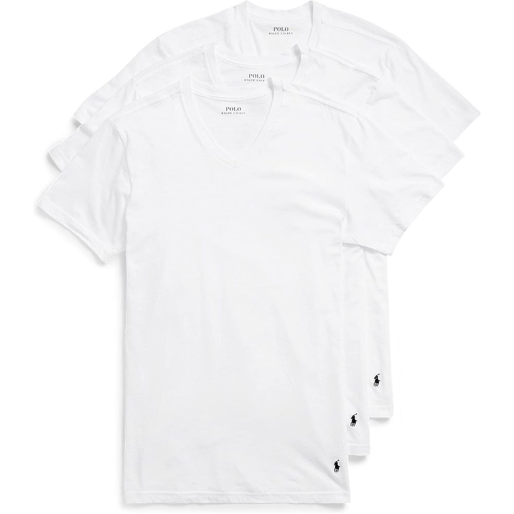 imagePolo Ralph Lauren Mens Classic Fit Cotton VNeck Undershirt 3PackWhiteNavy  3 Pack