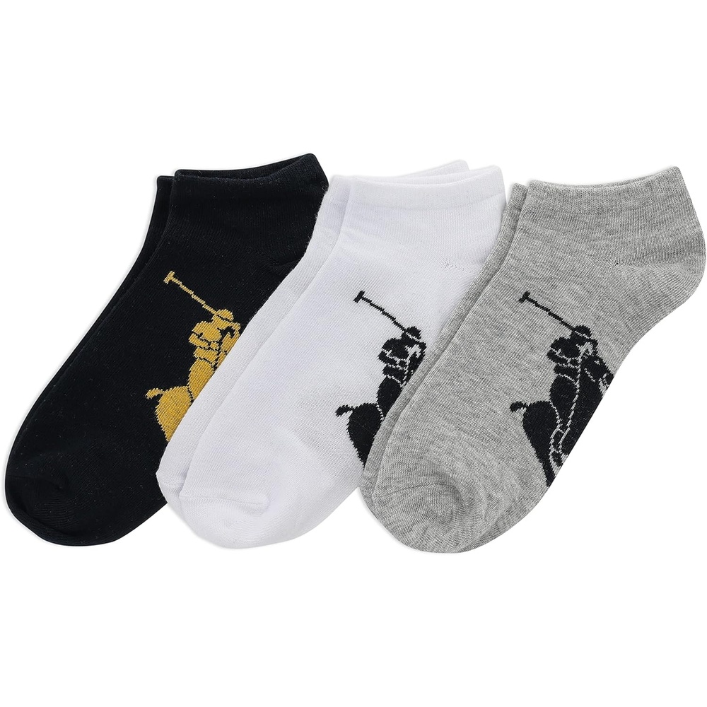 imagePolo Ralph Lauren Mens Classic Sport Big Pony Low Cut Socks 3 Pair Pack Soft and Lightweight Cotton ComfortBlack White Gray Assorted