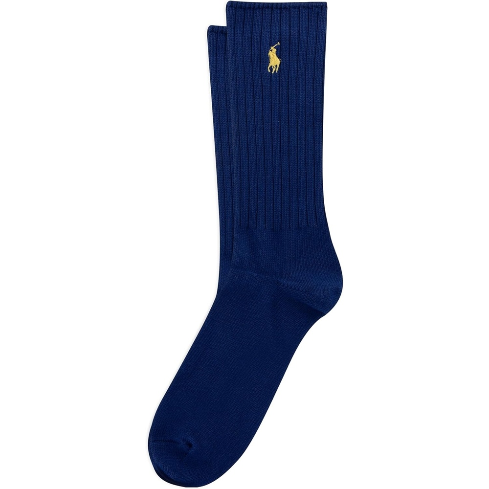 imagePolo Ralph Lauren Mens Cotton Ribbed Dress Crew Socks 1 Pair Pack Solid Color Cushioned ComfortBlue