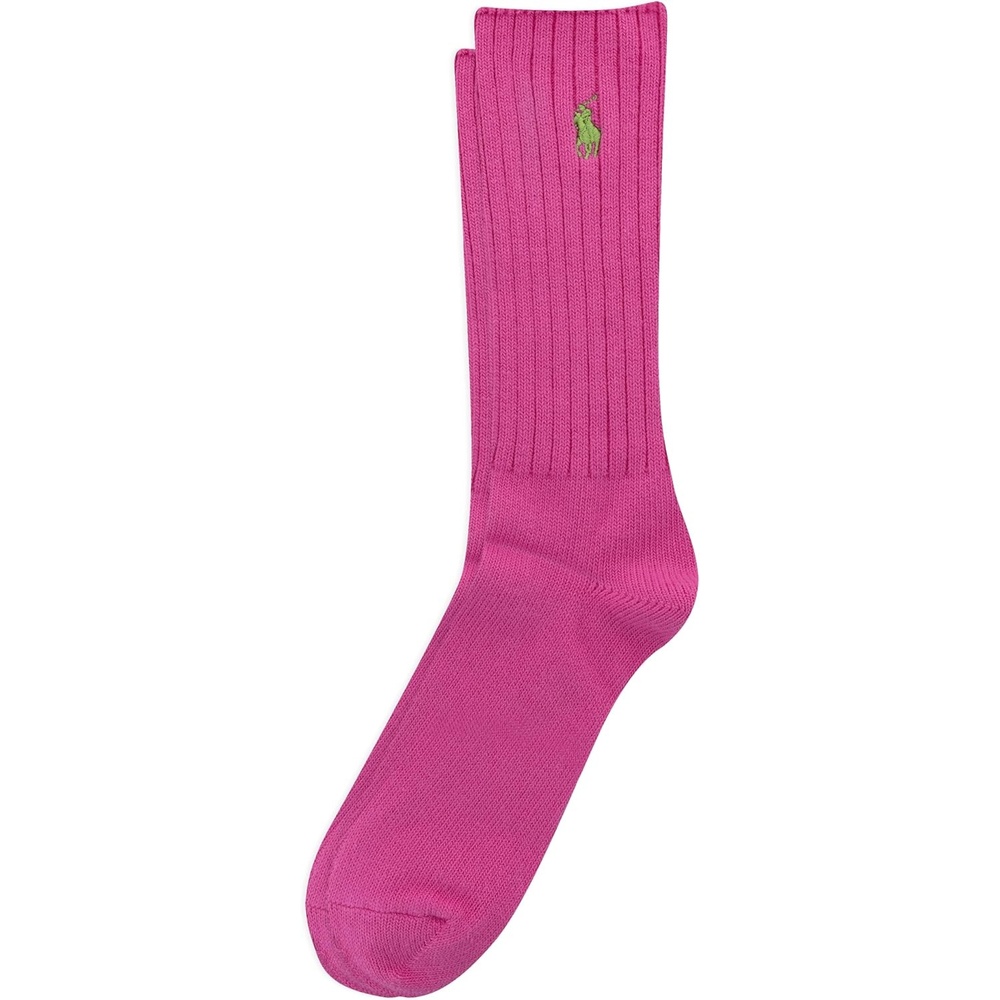 imagePolo Ralph Lauren Mens Cotton Ribbed Dress Crew Socks  1 Pair Pack  Solid Color Cushioned ComfortBubblegum Pink