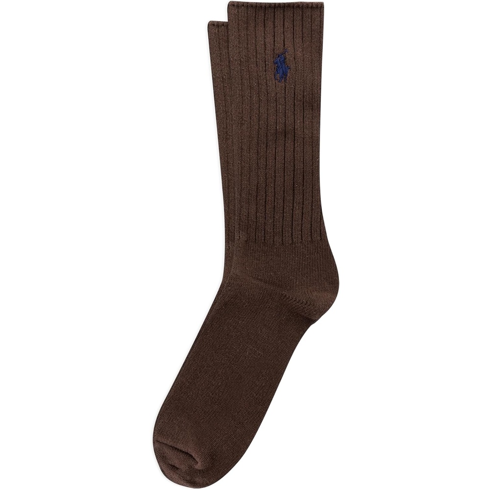 imagePolo Ralph Lauren Mens Cotton Ribbed Dress Crew Socks  1 Pair Pack  Solid Color Cushioned ComfortDark Brown