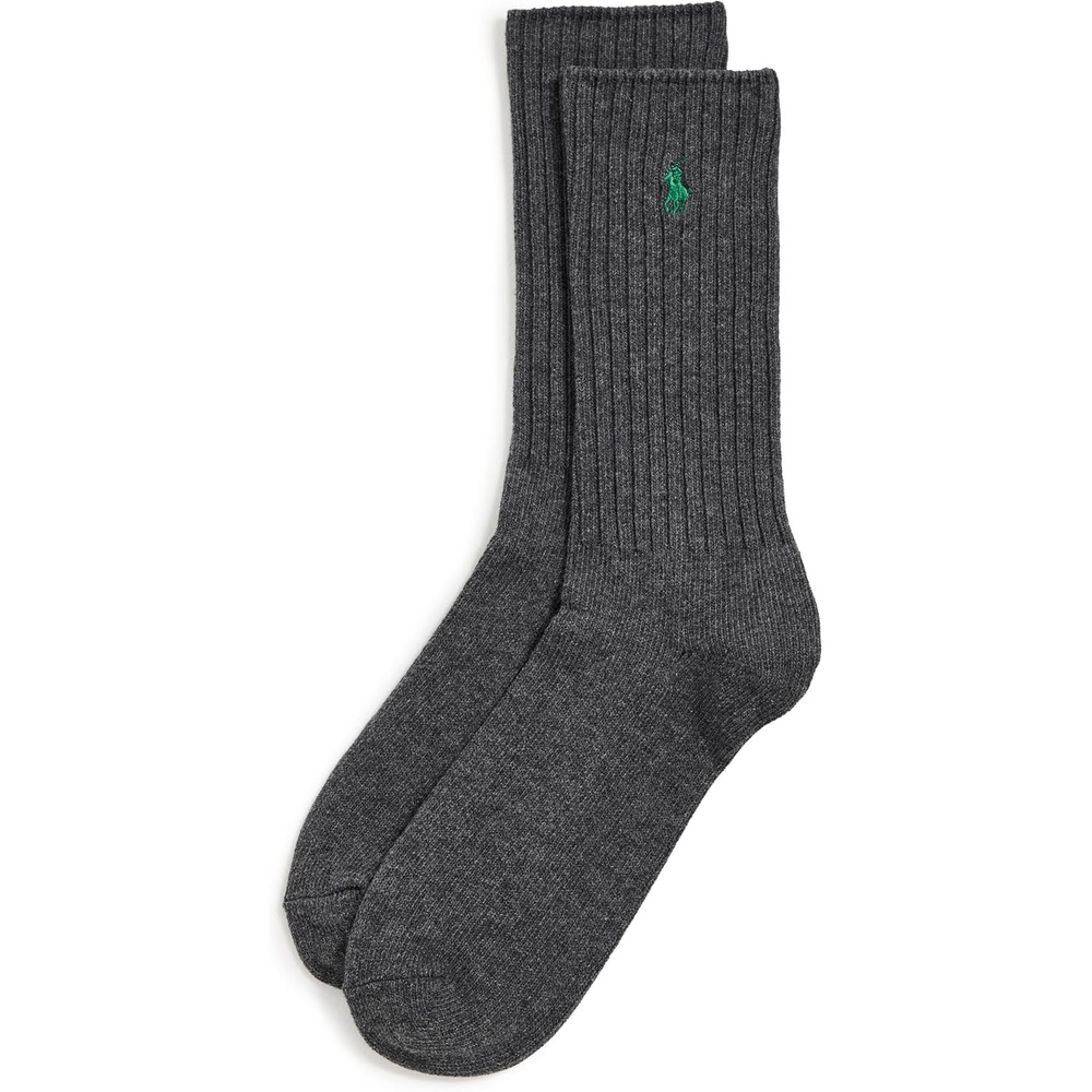 imagePolo Ralph Lauren Mens Cotton Ribbed Dress Crew Socks  1 Pair Pack  Solid Color Cushioned ComfortGray Heather