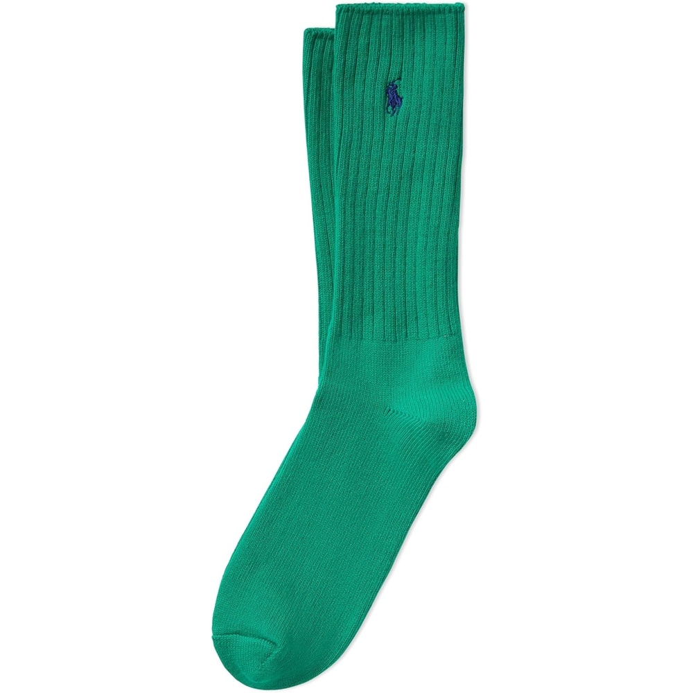 imagePolo Ralph Lauren Mens Cotton Ribbed Dress Crew Socks  1 Pair Pack  Solid Color Cushioned ComfortGreen