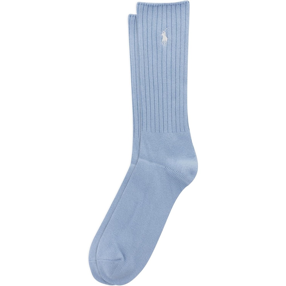 imagePolo Ralph Lauren Mens Cotton Ribbed Dress Crew Socks 1 Pair Pack Solid Color Cushioned ComfortLight Blue