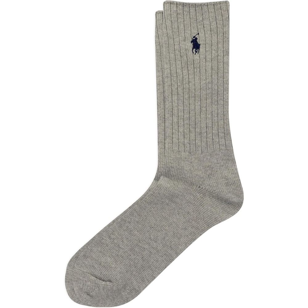 imagePolo Ralph Lauren Mens Cotton Ribbed Dress Crew Socks 1 Pair Pack Solid Color Cushioned ComfortLight Gray Heather