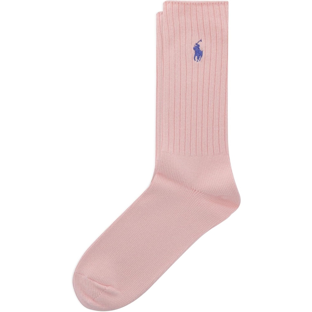 imagePolo Ralph Lauren Mens Cotton Ribbed Dress Crew Socks 1 Pair Pack Solid Color Cushioned ComfortLight Pink