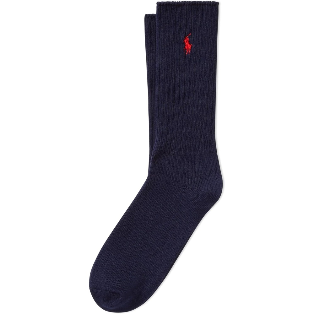 imagePolo Ralph Lauren Mens Cotton Ribbed Dress Crew Socks 1 Pair Pack Solid Color Cushioned ComfortNavy