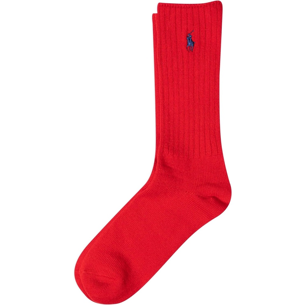 imagePolo Ralph Lauren Mens Cotton Ribbed Dress Crew Socks 1 Pair Pack Solid Color Cushioned ComfortRed