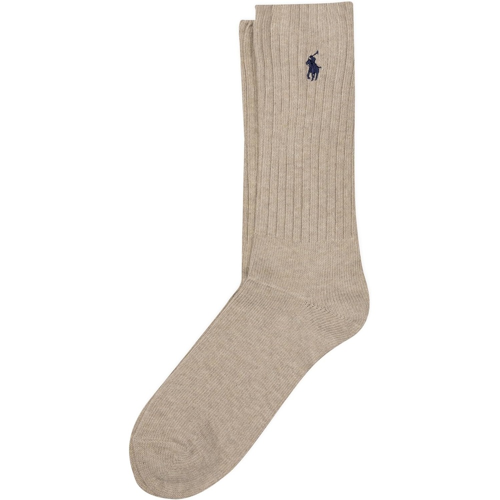 imagePolo Ralph Lauren Mens Cotton Ribbed Dress Crew Socks 1 Pair Pack Solid Color Cushioned ComfortTaupe Heather