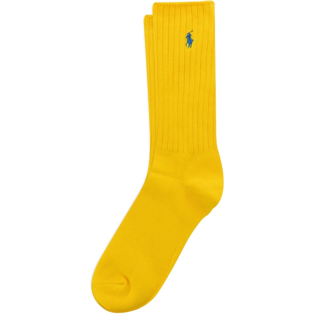 imagePolo Ralph Lauren Mens Cotton Ribbed Dress Crew Socks  1 Pair Pack  Solid Color Cushioned ComfortYellow